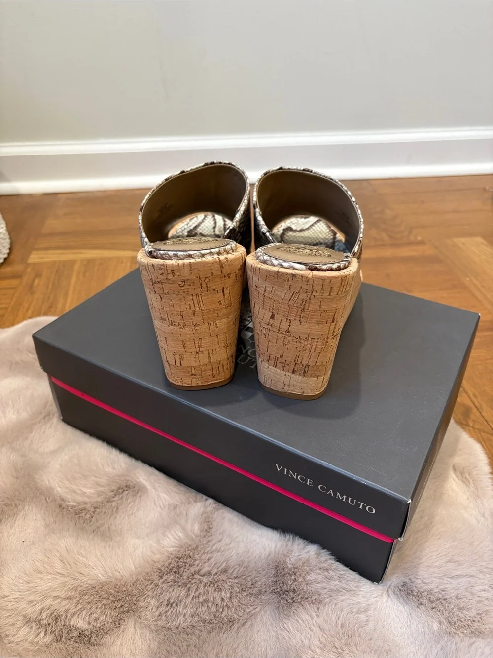 Vince Camuto Snake-Print Cork Wedge Sandals - Beige/Brown